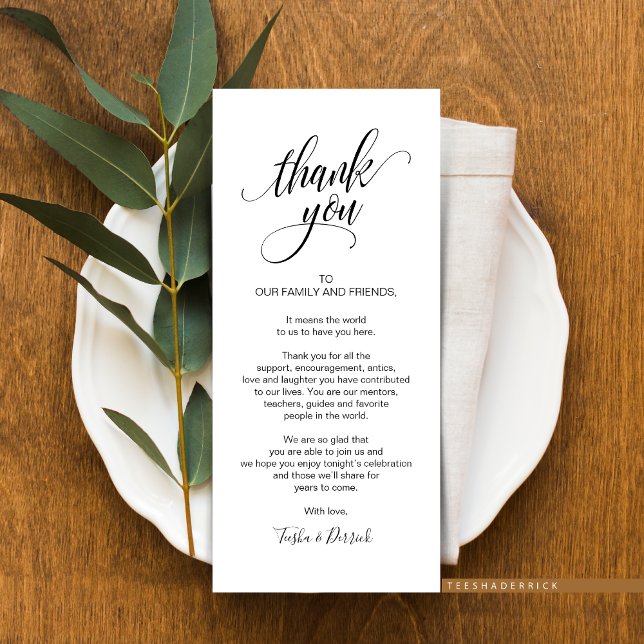 Inställning av tackkort för Modern Bröllop Ställe Program (Wedding Dinner Place Setting Thank You Card or for Post-Wedding Brunch, In Modern Classy Designs)