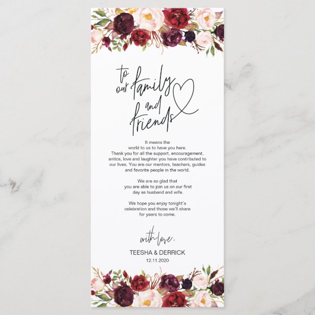 Inställning av tackkort för Modern Burgundy Ställe Program (Framsida)