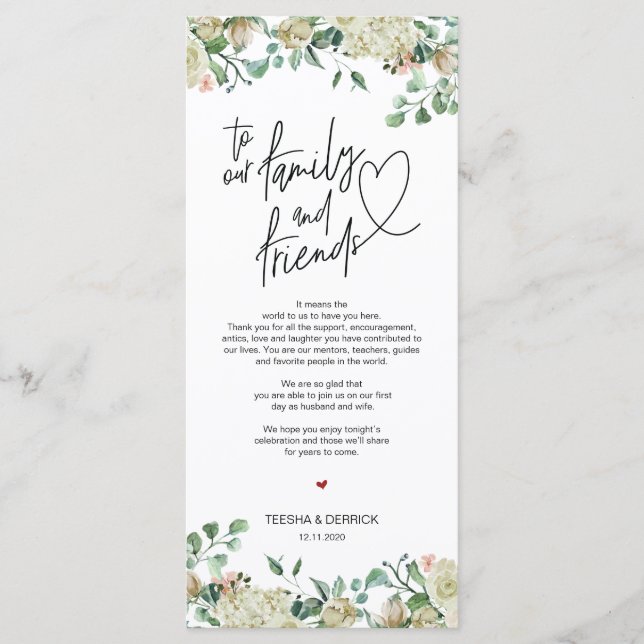 Inställning av tackkort för modern romantisk Ställ Program (Framsida)