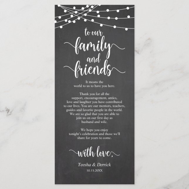 Inställning av tackkort för Ställe i Rustic Bröllo Program (Framsida)