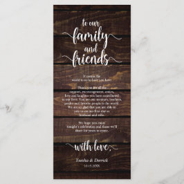 Inställning av tackkort för Ställe i Rustic Bröllo Program