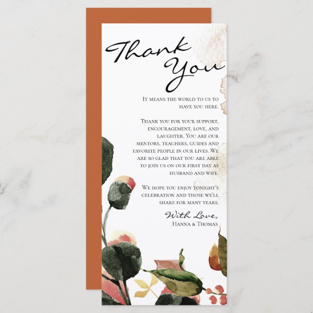 Inställning för Blommigt för höstvattenfärg Tack S Meny (Fram/baksida)