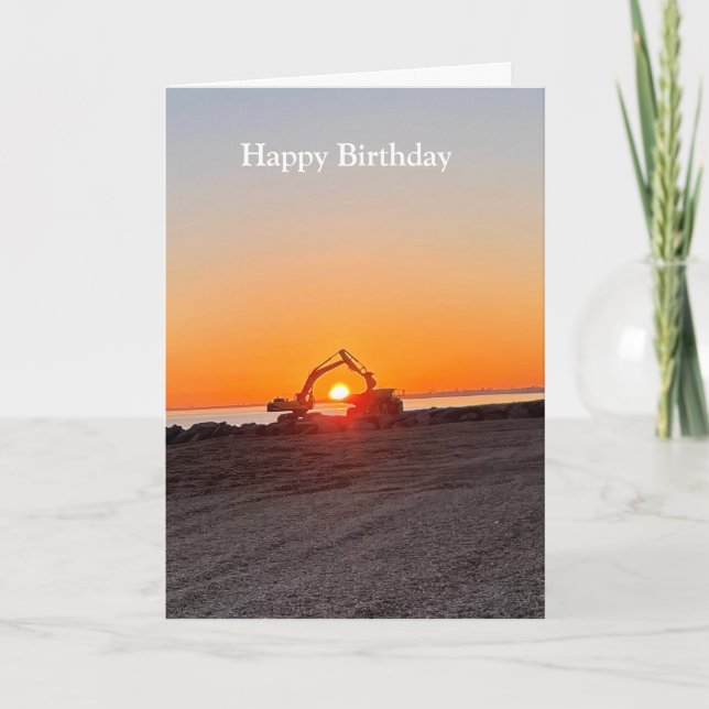 Inställningen av Lastbil och Digger sol vid havet Kort (Framsida)