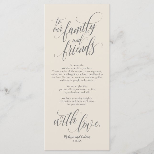 Inställningskort för vacker Elegant Tack Ställe Program (Framsida)