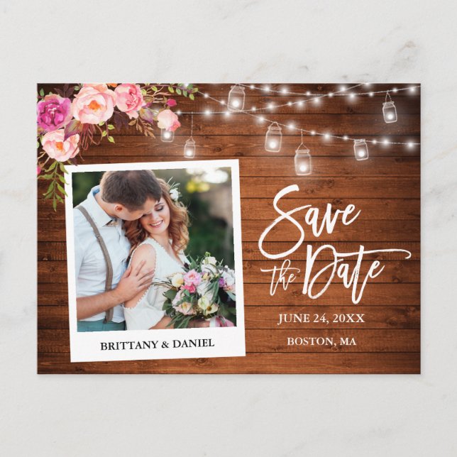 Instant Kamera Trä Rosa Blommiga Krukor Spara Datu Vykort (Framsida)