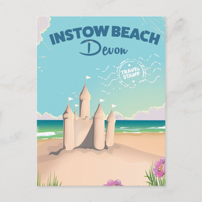 Instow Beach Devon vintage resemålningaffisch Vykort (Framsida)