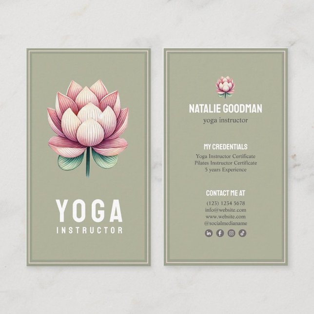 instructor yoga pilates flor de loto rosa verde visitkort (Skapare uppladdad)
