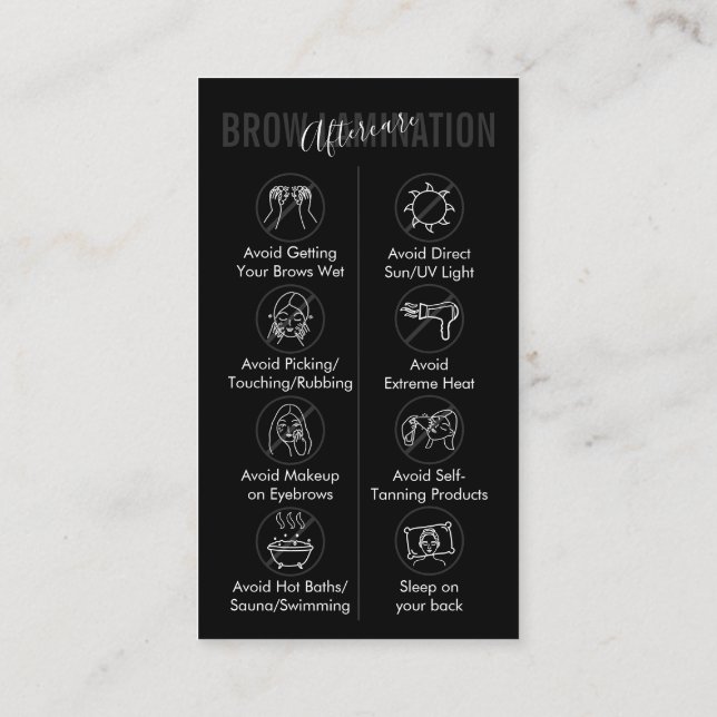 Instruktion för eftervård av svarta benmärgslampor visitkort (Baksida)