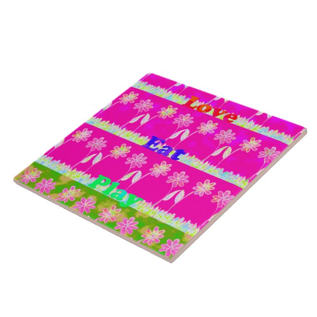 Instruktionell Kärlek Eat Play Flower-design Kakelplatta (Sidan)