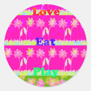 Instruktionell Kärlek Eat Play Flower-design Runt Klistermärke