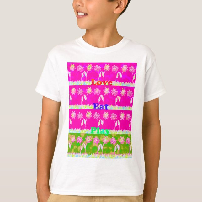 Instruktionell Kärlek Eat Play Flower-design T-shirt (Framsida)