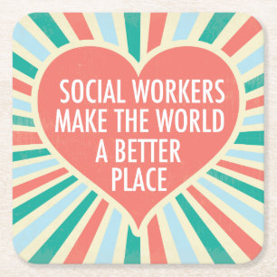 Instruktionell Social-arbetsoffert Heart Cute Retr Underlägg Papper Kvadrat