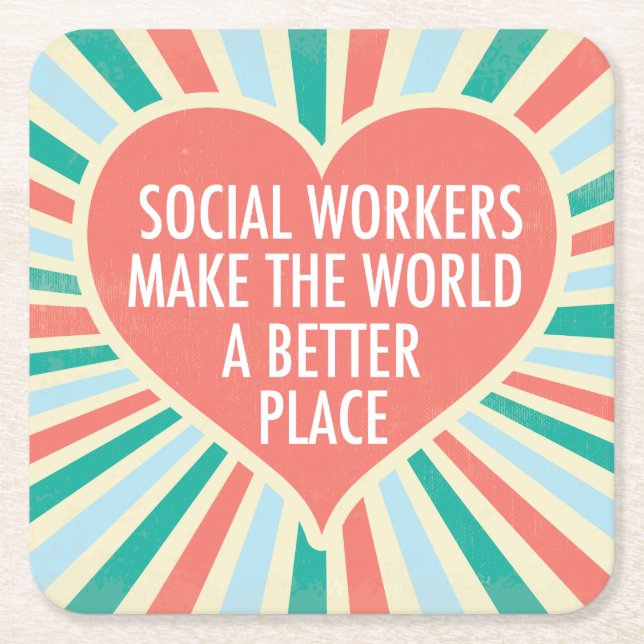 Instruktionell Social-arbetsoffert Heart Cute Retr Underlägg Papper Kvadrat (Framsidan)