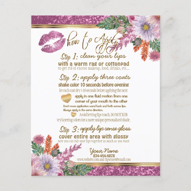 Instruktioner för blommigt Rosa Glitter Lip 2 Flygblad (Framsidan)