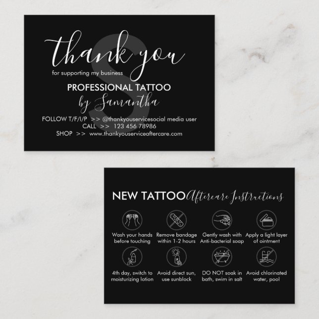 Instruktioner för Body Art Aftercare Tattoo Tack Visitkort (Fram/baksida)