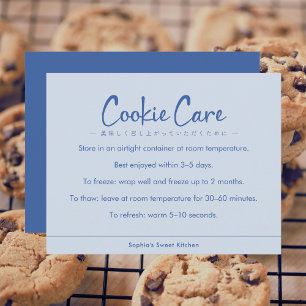 Instruktioner för cookie-vård Blå Enkel Typografi Tack Kort