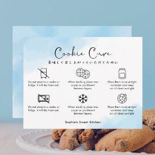 Instruktioner för cookie-vård Blått Vattenfärg Söt Tack Kort