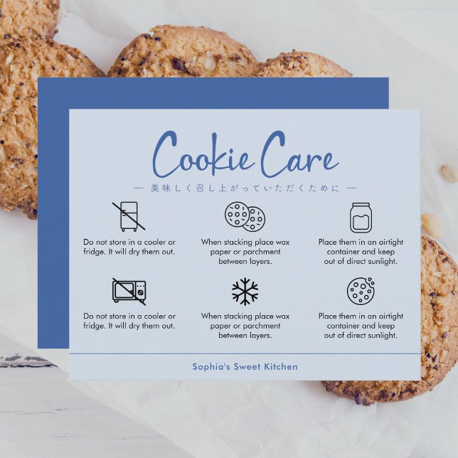 Instruktioner för cookie-vård Damblå Minimalist Tack Kort (Skapare uppladdad)