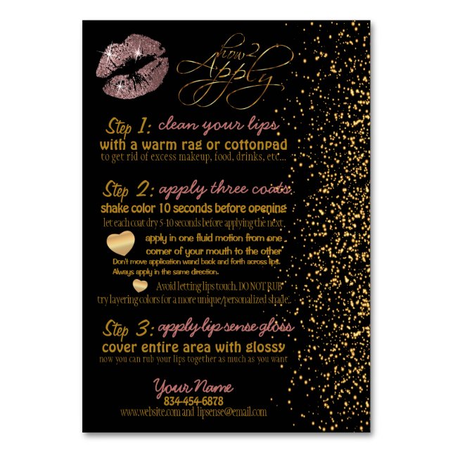 Instruktioner för Dusty Rusty Glitter Lip Färg Bordsnummer (Framsidan)