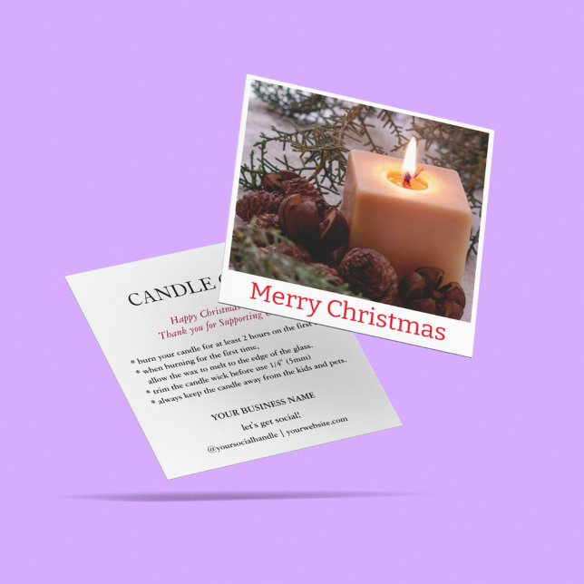 Instruktioner för elegant Candle Care Tack ditt ko Fyrkantigt Visitkort (Skapare uppladdad)