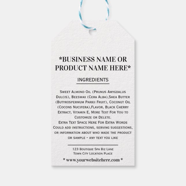 Instruktioner för ingredienser Handmade Business L Presentetikett (Baksidan)