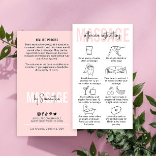 Instruktioner för massagevård Kvinnlig Rosa Masseu Visitkort
