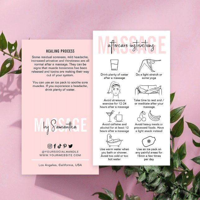 Instruktioner för massagevård Kvinnlig Rosa Masseu Visitkort (Skapare uppladdad)