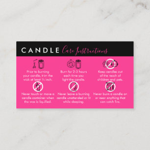 Instruktioner för Neon Rosa Candle Care Visitkort