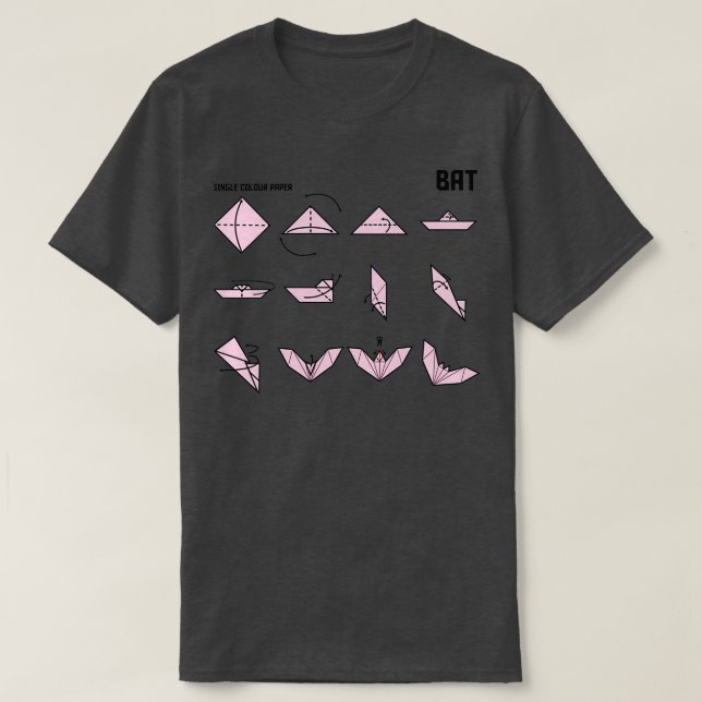 Instruktioner för Origami Fladdermus vid Rosa T Shirt (Design framsida)