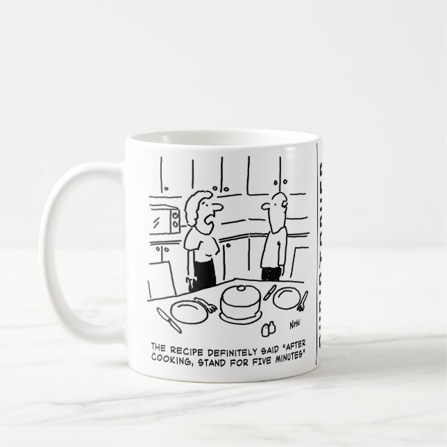 Instruktioner för recept följt av kokning i ett kö kaffemugg (Vänster)