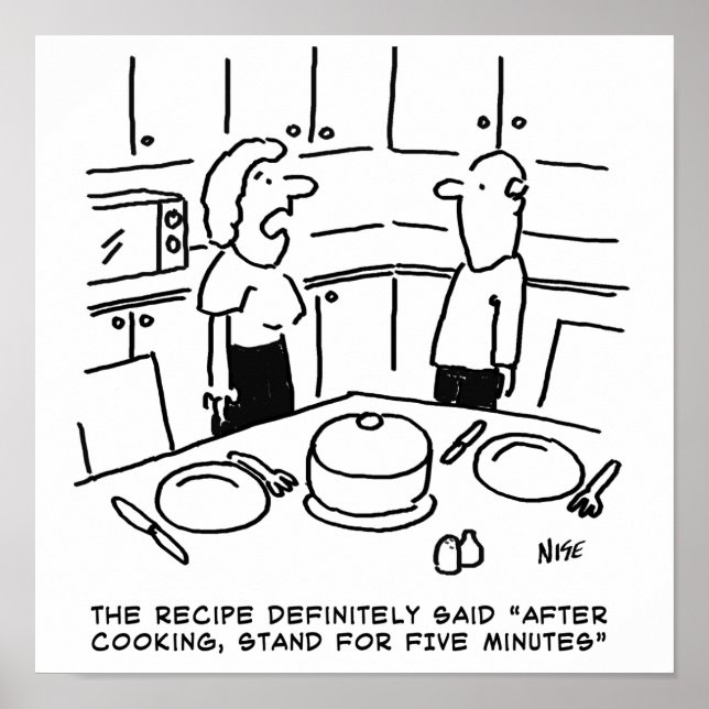 Instruktioner för recept följt av kokning i ett kö poster (Framsidan)