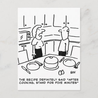 Instruktioner för recept följt av kokning i ett kö vykort