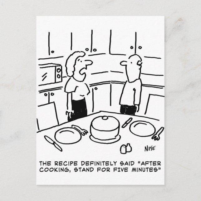 Instruktioner för recept följt av kokning i ett kö vykort (Framsida)