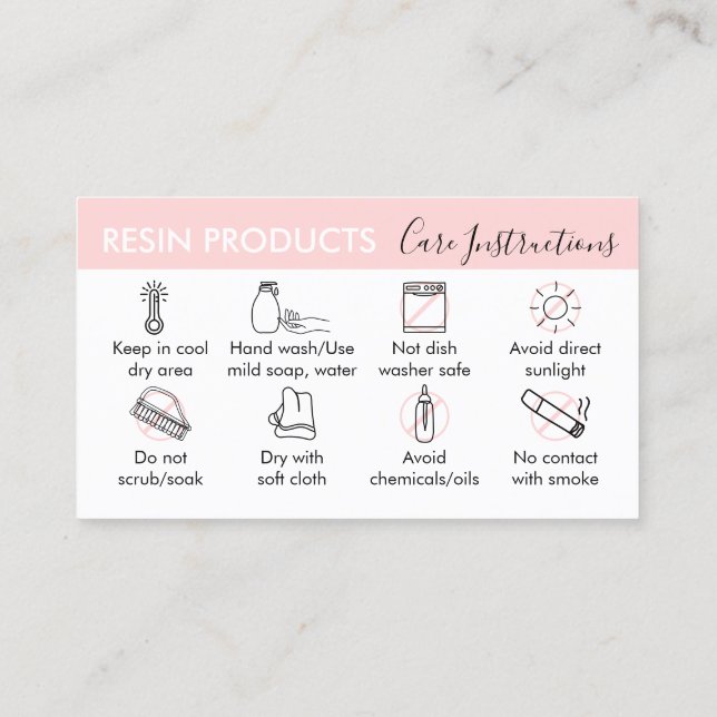 Instruktioner för Resin Products Care Visitkort (Baksida)