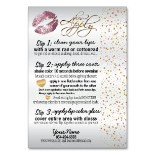 Instruktioner för rosa ros & Guld Lip Application Bordsnummer