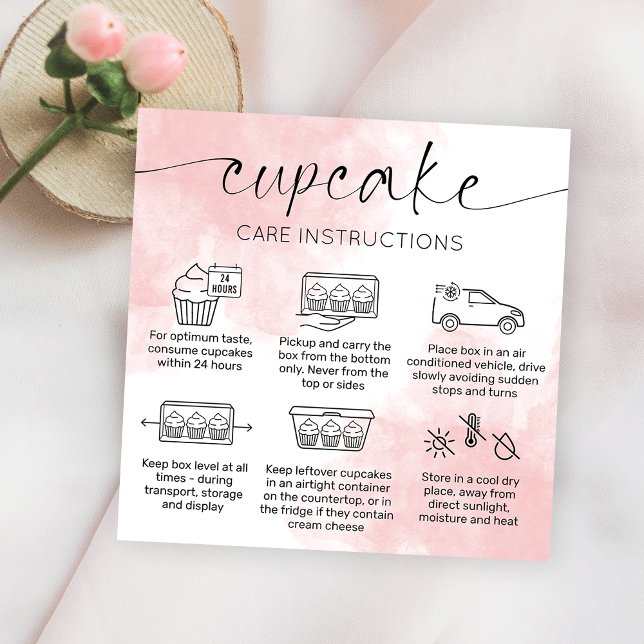 Instruktioner för  Rosa - vattenfärg Fyrkantigt Visitkort (Skapare uppladdad)