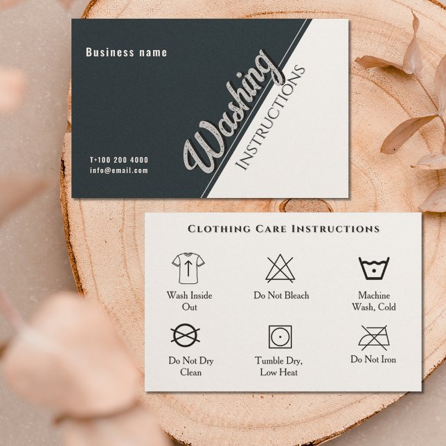 Instruktioner för Tvättande av kläder Svartvit Visitkort (Clothing Care Washing Instrucitions Black White Bu Business Card)