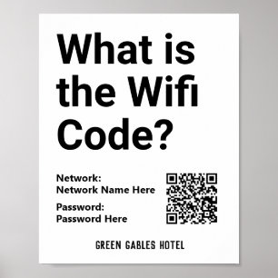 Instruktioner för WiFi-kod plus QR-kod på en Poster