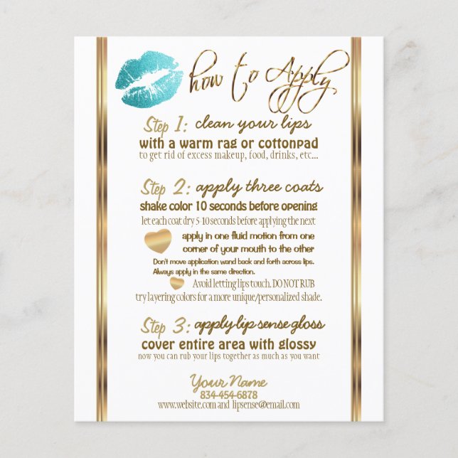Instruktioner 💋 Teal Glitter Lip - Vit Flygblad (Framsidan)