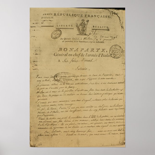 Instruktioner till soldater utfärdade av Napoleon Poster (Framsidan)
