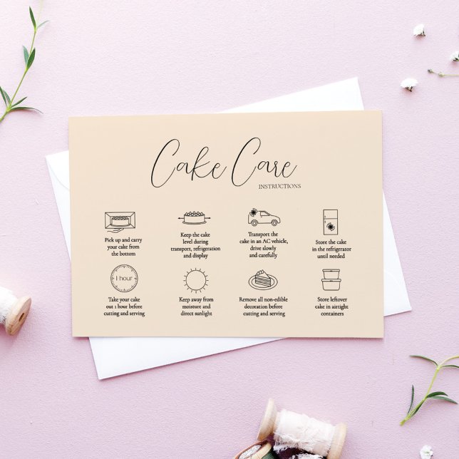 Instruktionskort för Beige Cake Care Anteckningskort (Skapare uppladdad)