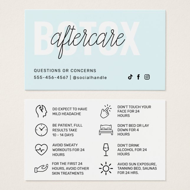 Instruktionskort för Botox Filler Injektion Efterv Visitkort (Framsida & baksida)