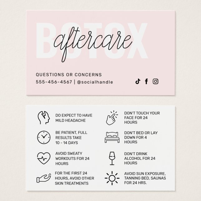 Instruktionskort för Botox Filler Injektion Efterv Visitkort (Framsida & baksida)
