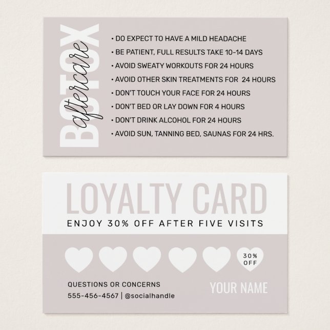 Instruktionskort för Botox Filler Injektion Efterv Visitkort (Framsida & baksida)
