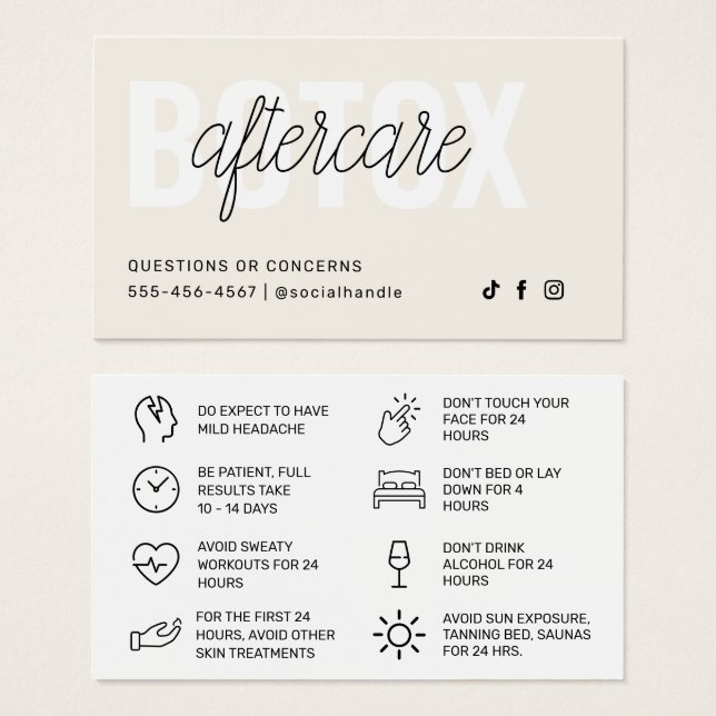 Instruktionskort för Botox Filler Injektion Efterv Visitkort (Framsida & baksida)