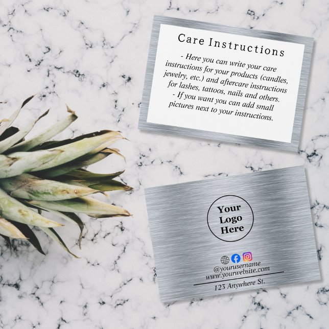 Instruktionskort för elegant för metallisk silver visitkort (Skapare uppladdad)