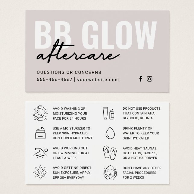 Instruktionskort för elfenbenstilla B Visitkort (Framsida & baksida)