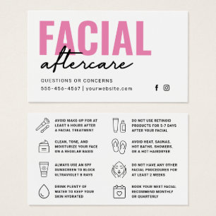 Instruktionskort för Färg Rosa Face Aftercare Visitkort