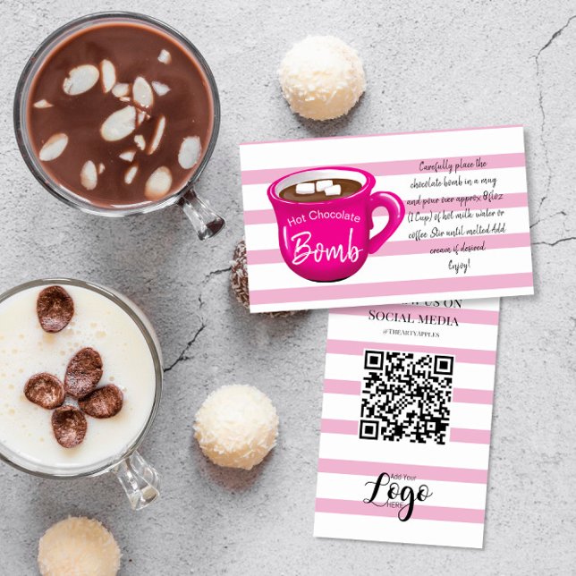 Instruktionskort för hett Chocolate-bomb - Rosa Visitkort (Skapare uppladdad)