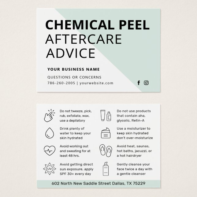 Instruktionskort för Modern Chemical Peel Aftercar Visitkort (Framsida & baksida)